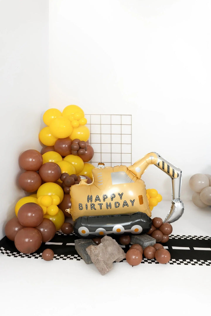 Construction Party Balloon - Large Digger Balloon - Yellow & Black Excavator Helium Balloon -Truck Birthday-Kids Construction Theme Balloons - Jolie Fete UK