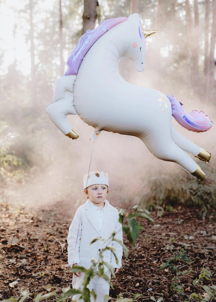 Unicorn Balloon - Giant Leaping Unicorn Balloon - 44" Matt Cream & Gold Foil Balloon-Unicorn Birthday Decorations - Unicorn Party Supplies - Jolie Fete UK
