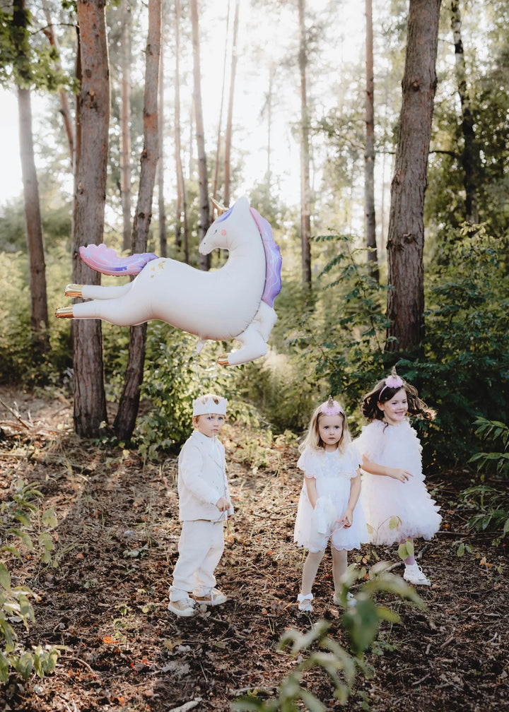 Unicorn Balloon - Giant Leaping Unicorn Balloon - 44" Matt Cream & Gold Foil Balloon-Unicorn Birthday Decorations - Unicorn Party Supplies - Jolie Fete UK