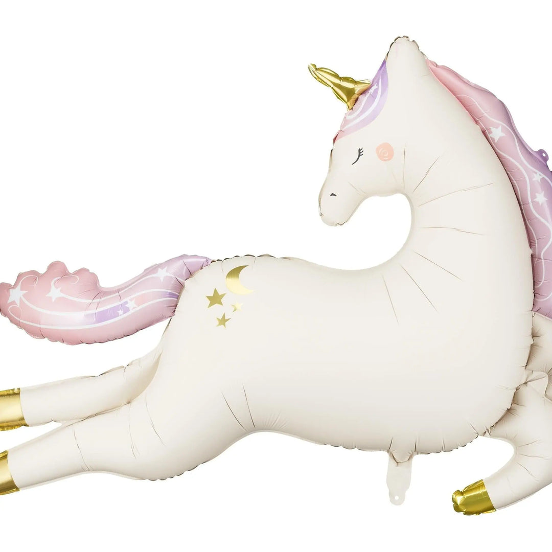 Unicorn Balloon - Giant Leaping Unicorn Balloon - 44" Matt Cream & Gold Foil Balloon-Unicorn Birthday Decorations - Unicorn Party Supplies - Jolie Fete UK