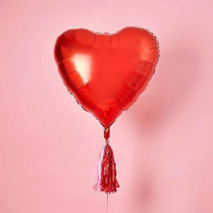 Giant Red Heart Balloon with Tassels - 32" Foil Heart Balloon - Valentine’s Day Decor - Romantic Proposal Idea - Jolie Fete UK