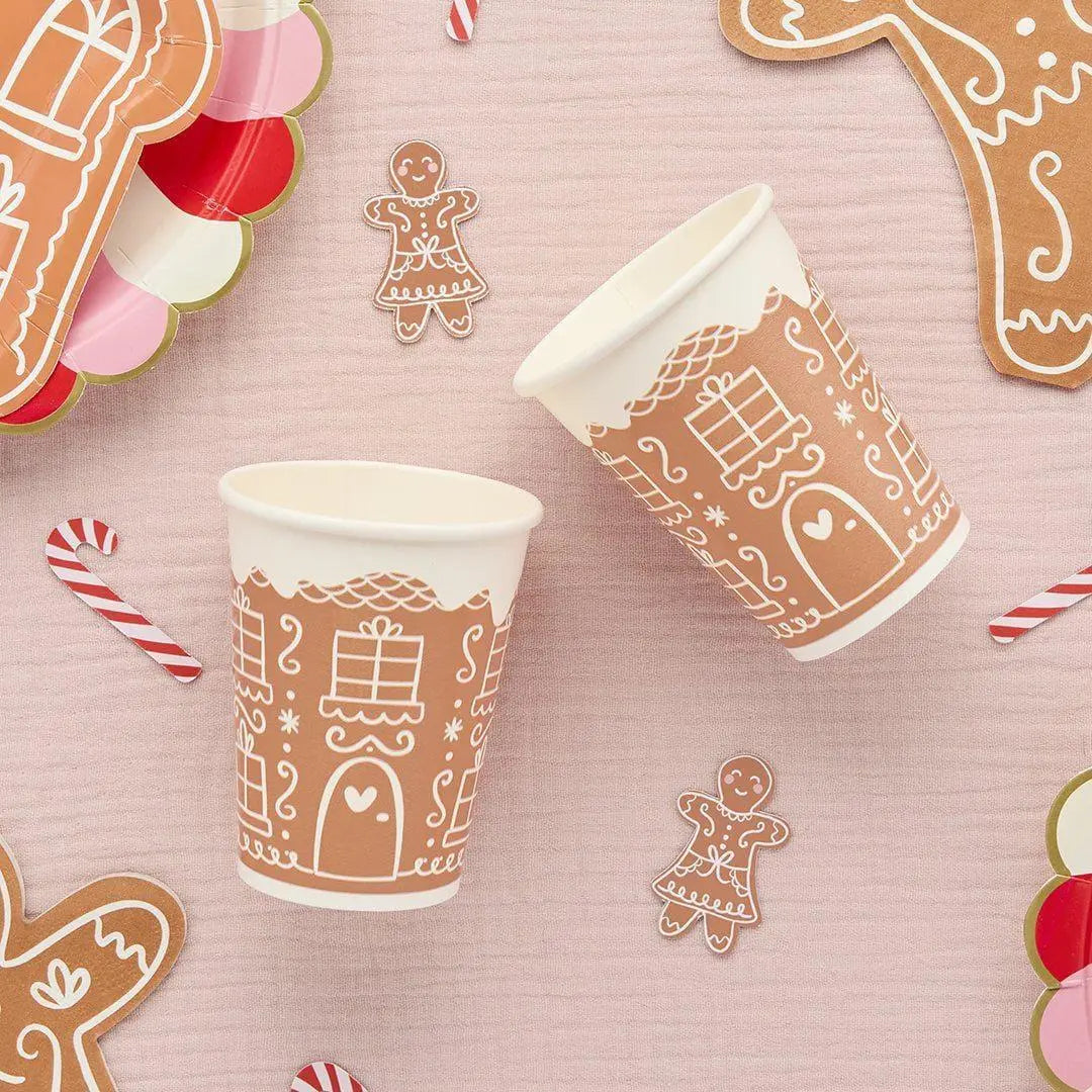 Gingerbread House Cups - Gingerbread Paper Party Cups - Christmas Table Setting - Christmas Decorations - Holiday Decor-Kids Party-Pack Of 8 - Jolie Fete UK