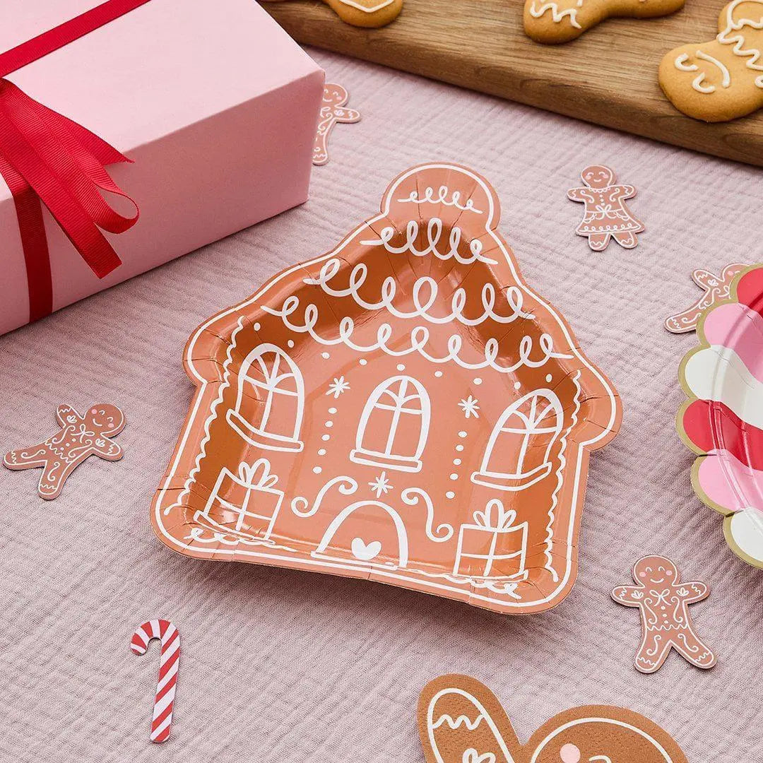 Gingerbread House Plates - Gingerbread Paper Party Plates - Christmas Table Setting - Kids Christmas Decorations - Holiday Decor - Pack Of 8 - Jolie Fete UK