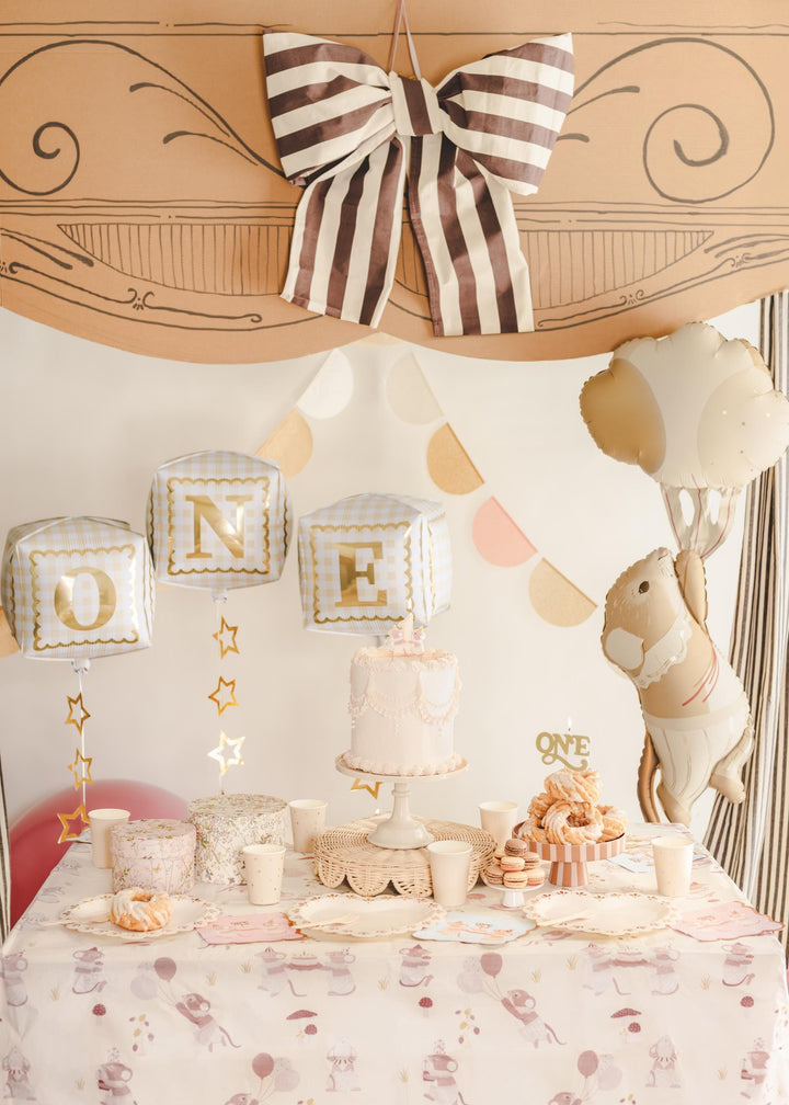 Gingham ONE Cube Balloons - 1st Birthday Foil Blocks - Smash Cake Decor - Neutral Milestone - One Little Mouse First Birthday - Pack Of 3 - Jolie Fete UK