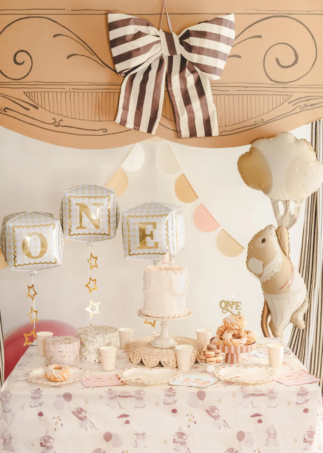 Gingham ONE Cube Balloons - 1st Birthday Foil Blocks - Smash Cake Decor - Neutral Milestone - One Little Mouse First Birthday - Pack Of 3 - Jolie Fete UK