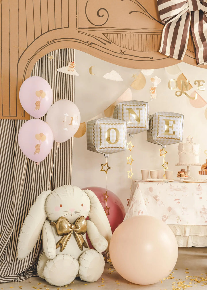 Gingham ONE Cube Balloons - 1st Birthday Foil Blocks - Smash Cake Decor - Neutral Milestone - One Little Mouse First Birthday - Pack Of 3 - Jolie Fete UK