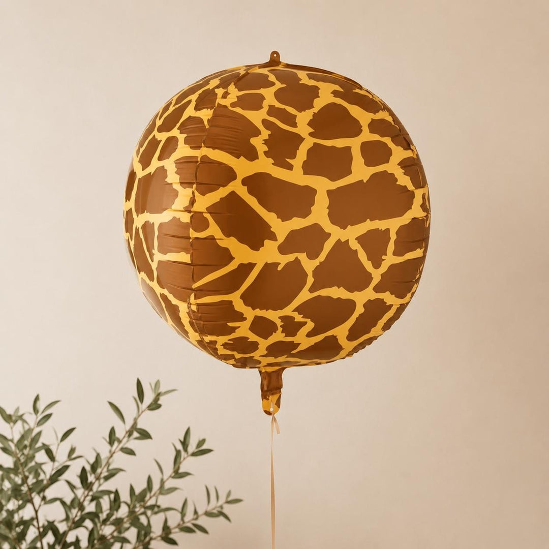 Giraffe Print Balloon - Safari Birthday Decorations - Jungle Theme Foil Ball Balloon - Orb Ball Balloon - Wild One Party - Kids Birthday - Jolie Fete UK