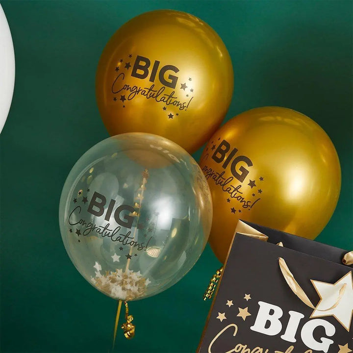 Congratulations Balloons - Gold Big Congratulations Balloon Bundle - Congrats Confetti Balloons - Gold Balloons - 12" Balloons - Pack of 5 - Jolie Fete UK