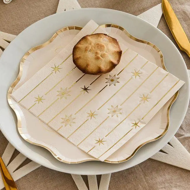 Gold Star Napkins - Stars and Stripes Paper Napkins - Christmas, New Year Party Tableware - Foil Star Decoupage Napkins - NYE - Pack of 16 - Jolie Fete UK
