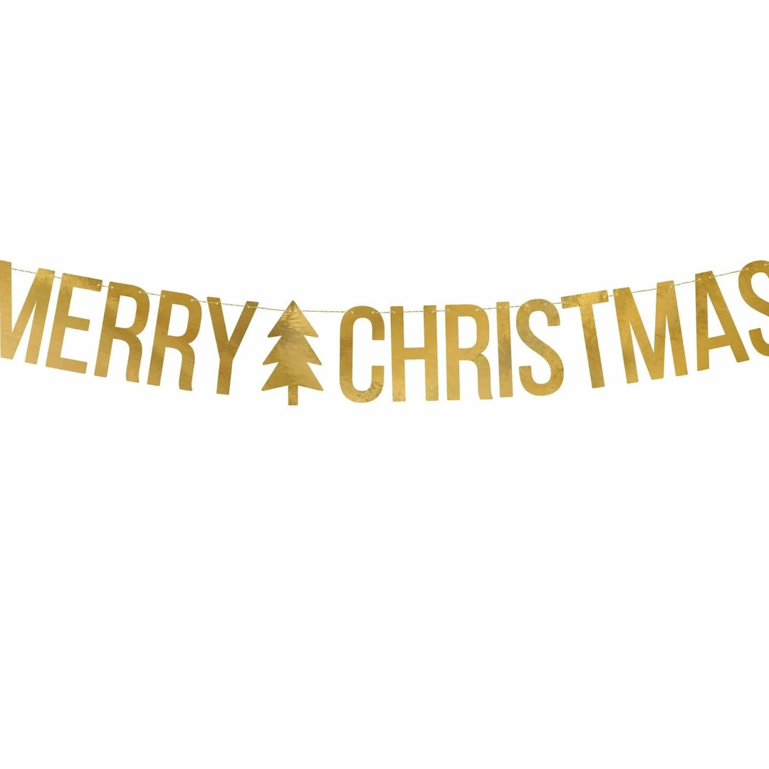 Gold Merry Christmas Bunting - Christmas Garland - Christmas Party Decorations - Reusable Decoration - Backdrop - Holiday Decor - 150cm Long - Jolie Fete UK