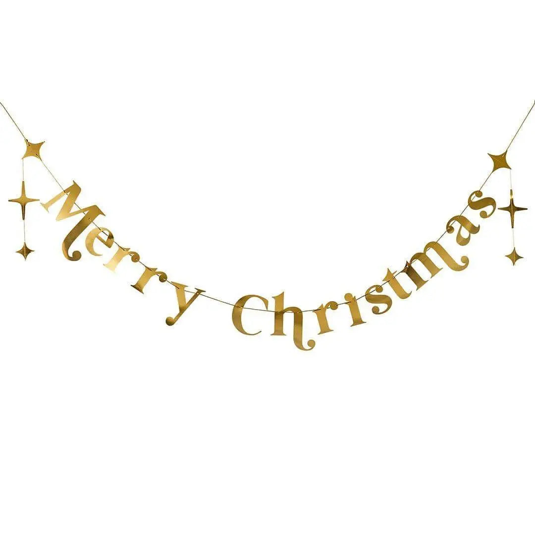 Gold Merry Christmas Card Bunting With Stars - Christmas Garland - Christmas Party Decorations - Reusable Decoration - Holiday Decor - 2m - Jolie Fete UK