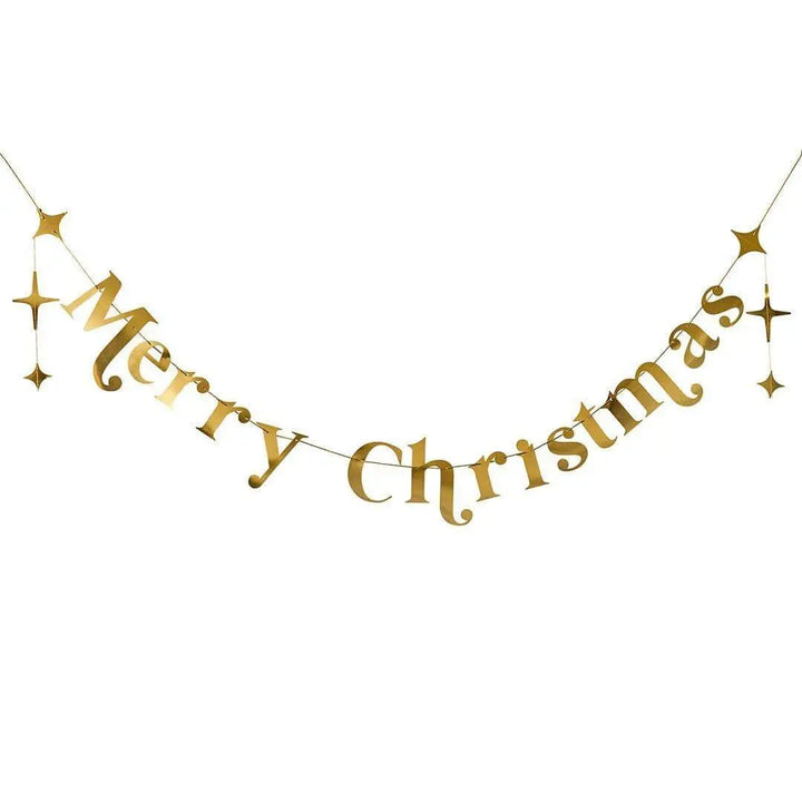 Gold Merry Christmas Card Bunting With Stars - Christmas Garland - Christmas Party Decorations - Reusable Decoration - Holiday Decor - 2m - Jolie Fete UK