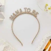 Gold Metal Mama To Be Headband - Baby Shower Tiara - Gender Neutral Pregnancy Gift - Mum To Be Hair Accessory - Elegant Baby Shower Decor - Jolie Fete UK