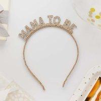 Gold Metal Mama To Be Headband - Baby Shower Tiara - Gender Neutral Pregnancy Gift - Mum To Be Hair Accessory - Elegant Baby Shower Decor - Jolie Fete UK