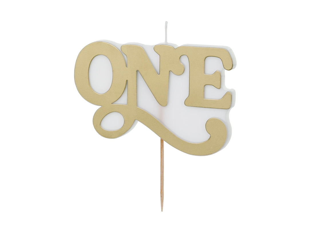 Gold ONE Birthday Cake Candle - 1st Birthday Cake Topper - Gold Script - Toddler Milestone Birthday Party Supplies - One Little Mouse - Jolie Fete UK