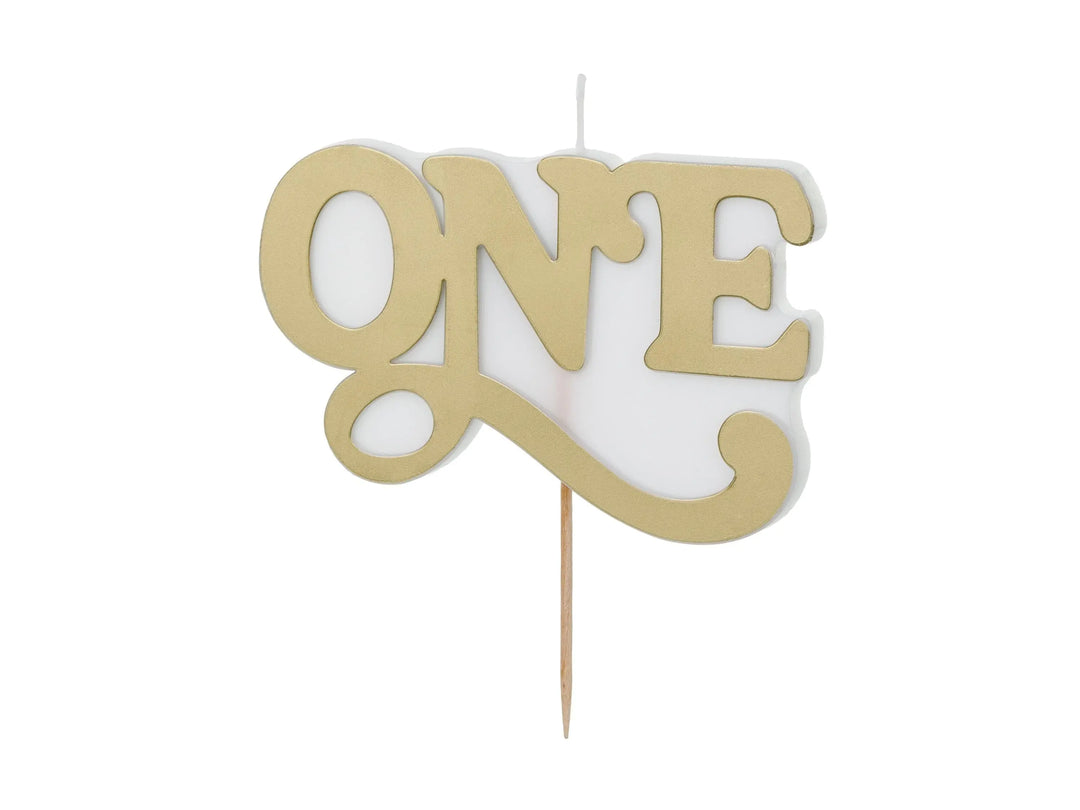 Gold ONE Birthday Cake Candle - 1st Birthday Cake Topper - Gold Script - Toddler Milestone Birthday Party Supplies - One Little Mouse - Jolie Fete UK