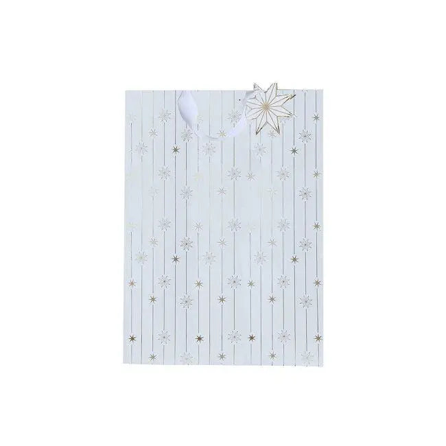 Gold Star Medium Gift Bag - Cream & Gold Foiled Christmas Gift Bag - Festive Present Wrap - Xmas Party Favour Bag - Holiday Gift Wrap - Jolie Fete UK