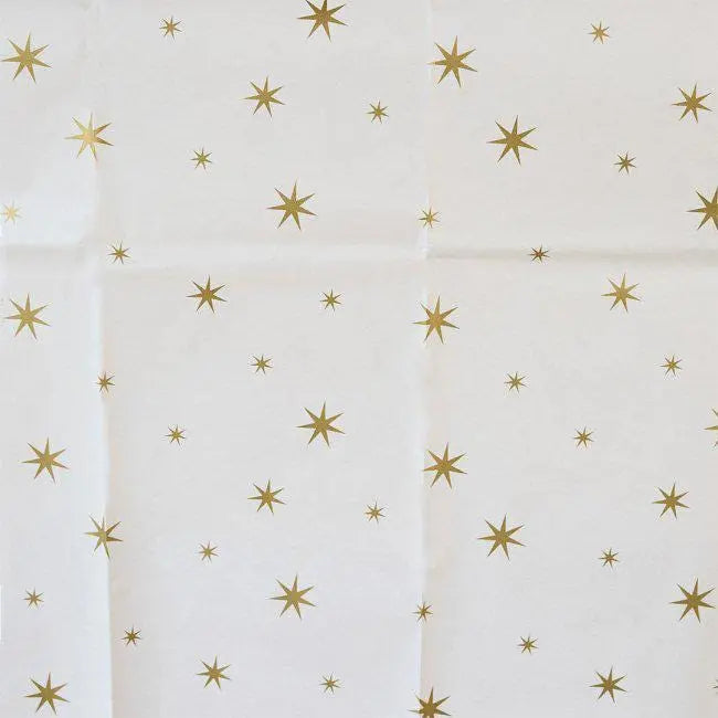 Gold Star Paper Tablecloth - Christmas Disposable Table Cover - Festive Gold & White Party Tableware - Xmas Table Decoration -New Year Party - Jolie Fete UK