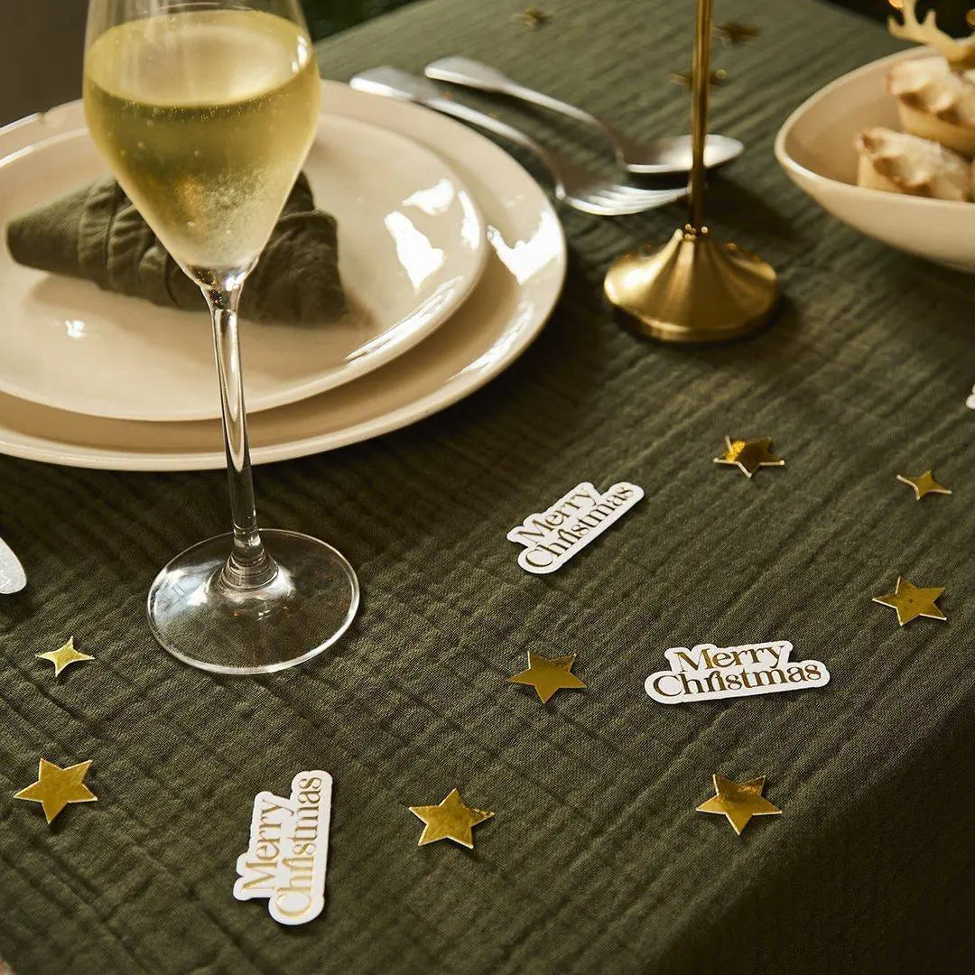 Merry Christmas Table Scatters - Gold & White Christmas Table Confetti - Gold Stars - Christmas Party Decorations - Holiday Decor - 10g - Jolie Fete UK