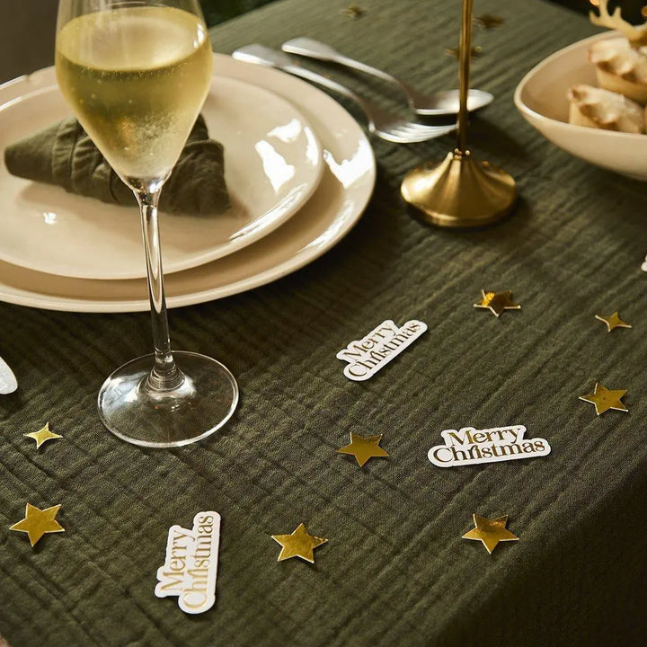 Merry Christmas Table Scatters - Gold & White Christmas Table Confetti - Gold Stars - Christmas Party Decorations - Holiday Decor - 10g - Jolie Fete UK