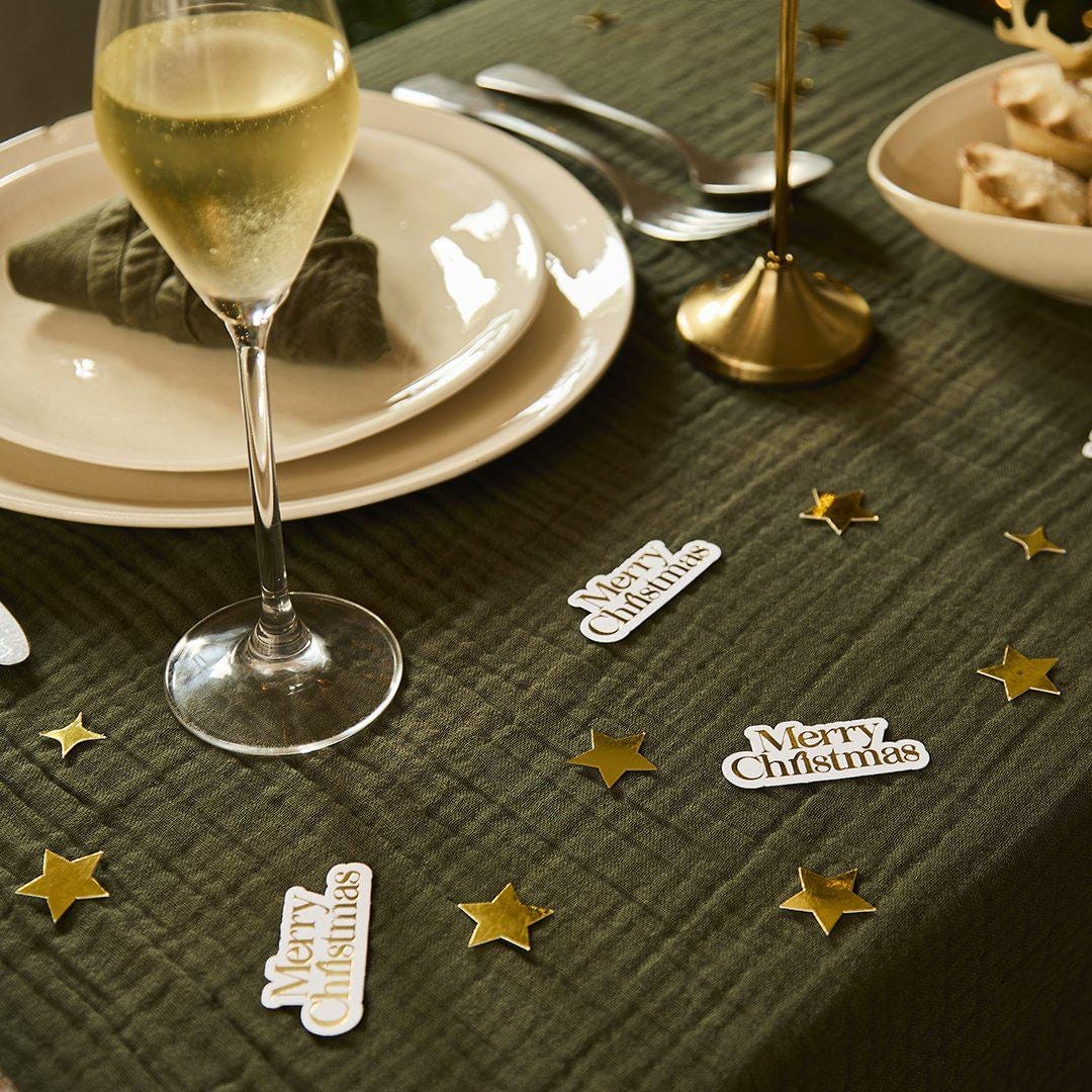 Merry Christmas Table Scatters - Gold & White Christmas Table Confetti - Gold Stars - Christmas Party Decorations - Holiday Decor - 10g - Jolie Fete UK