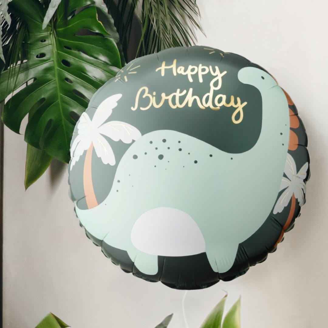 Dinosaur Balloon - Brontosaurus Happy Birthday Balloon - Dino Theme Party Decor - Mint & Forest Green Foil Balloon - Roar Into One Two Three - Jolie Fete UK