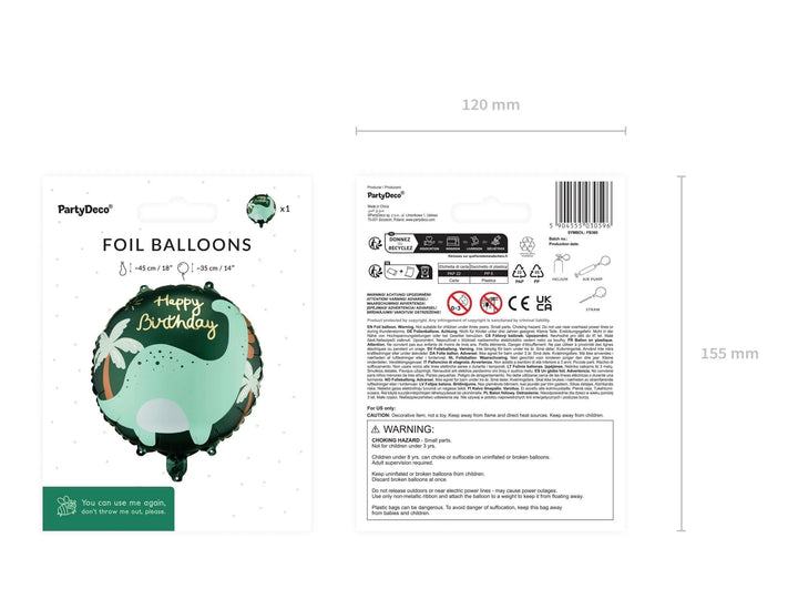 Dinosaur Balloon - Brontosaurus Happy Birthday Balloon - Dino Theme Party Decor - Mint & Forest Green Foil Balloon - Roar Into One Two Three - Jolie Fete UK