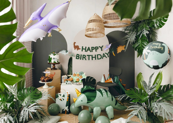 Dinosaur Balloon - Brontosaurus Happy Birthday Balloon - Dino Theme Party Decor - Mint & Forest Green Foil Balloon - Roar Into One Two Three - Jolie Fete UK