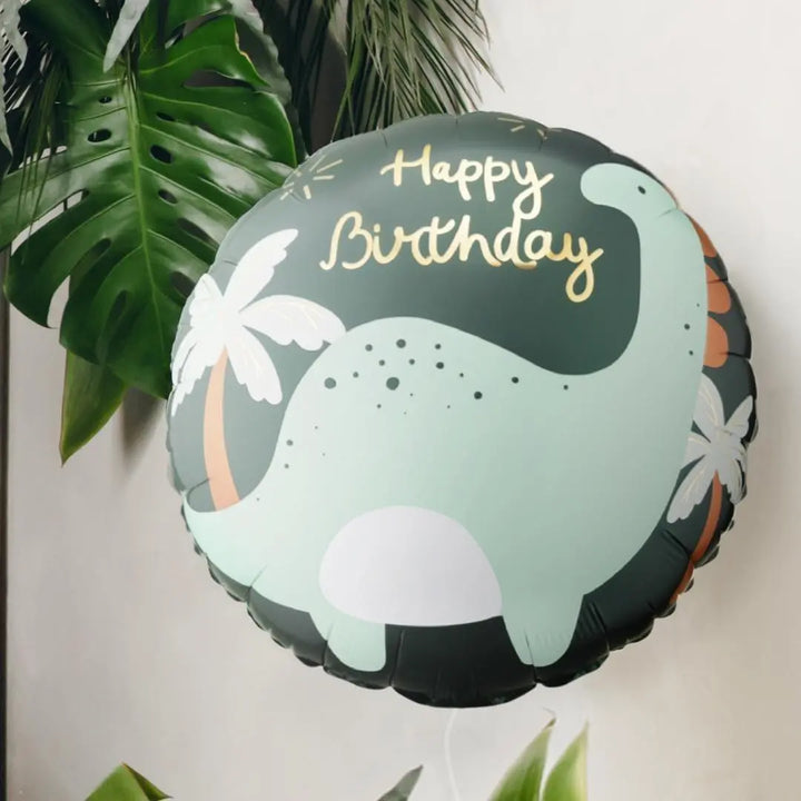 Dinosaur Balloon - Brontosaurus Happy Birthday Balloon - Dino Theme Party Decor - Mint & Forest Green Foil Balloon - Roar Into One Two Three - Jolie Fete UK