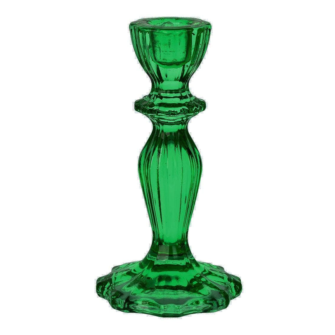 Green Glass Candle Holder - Dinner Candlestick Holder - Christmas Table Decorations - Boho Style - Jolie Fete UK
