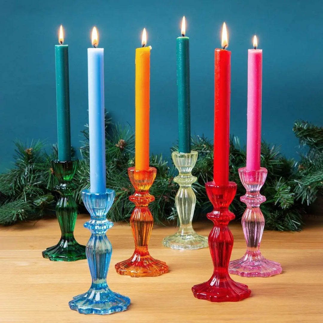 Green Glass Candle Holder - Dinner Candlestick Holder - Christmas Table Decorations - Boho Style - Jolie Fete UK