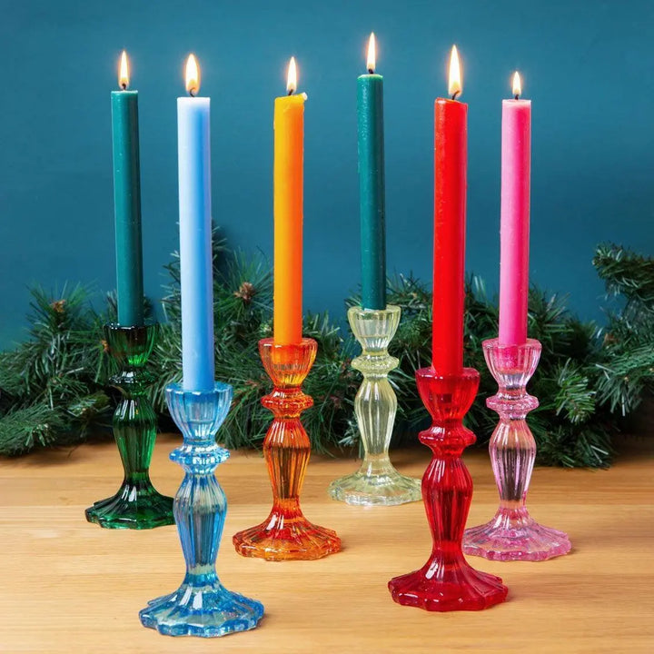 Green Glass Candle Holder - Dinner Candlestick Holder - Christmas Table Decorations - Boho Style - Jolie Fete UK