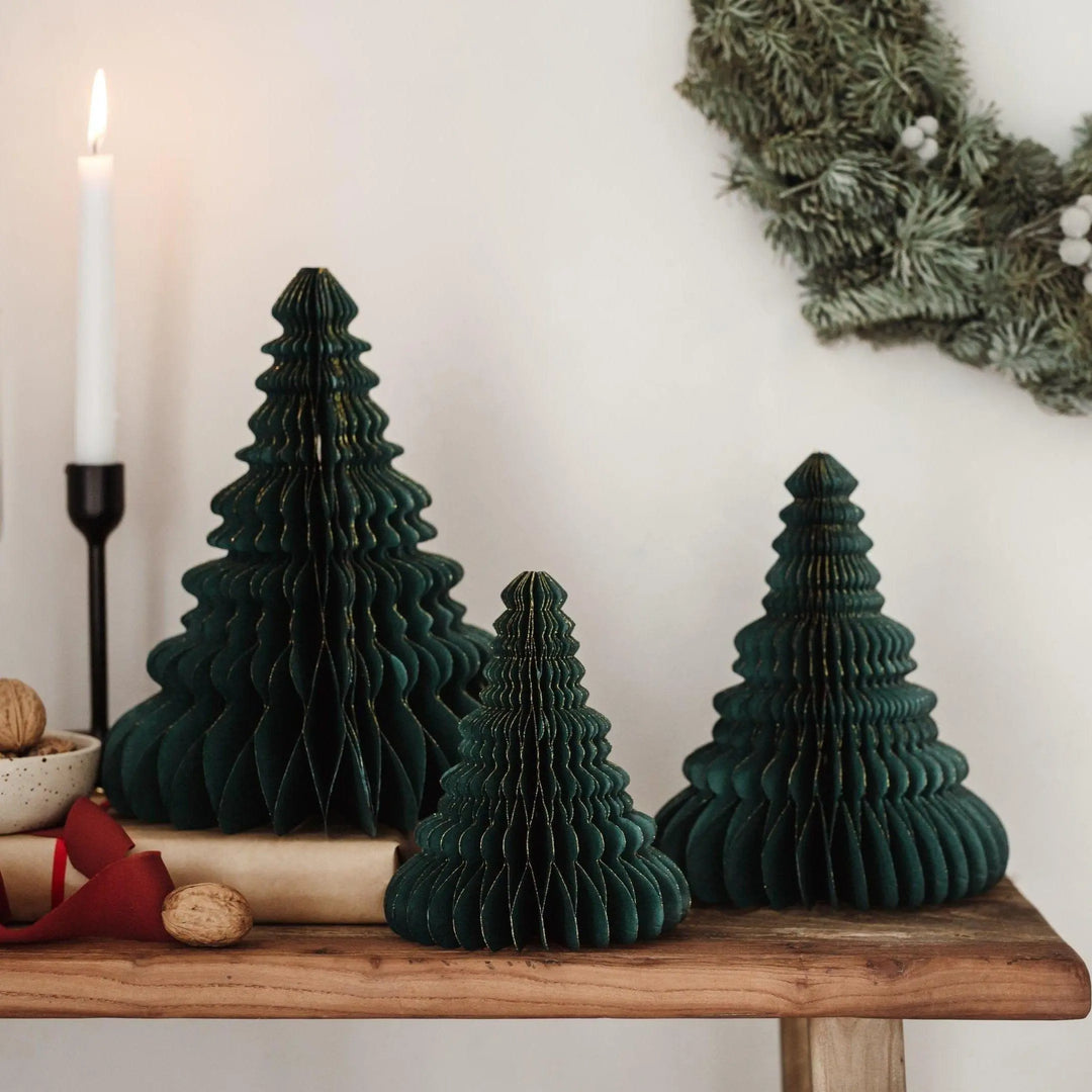 Green Honeycomb Christmas Tree Decoration - 3 Size Options - Hanging Christmas Decorations - Holiday Decor - Pop Up 3D Paper Honeycomb Trees - Jolie Fete UK