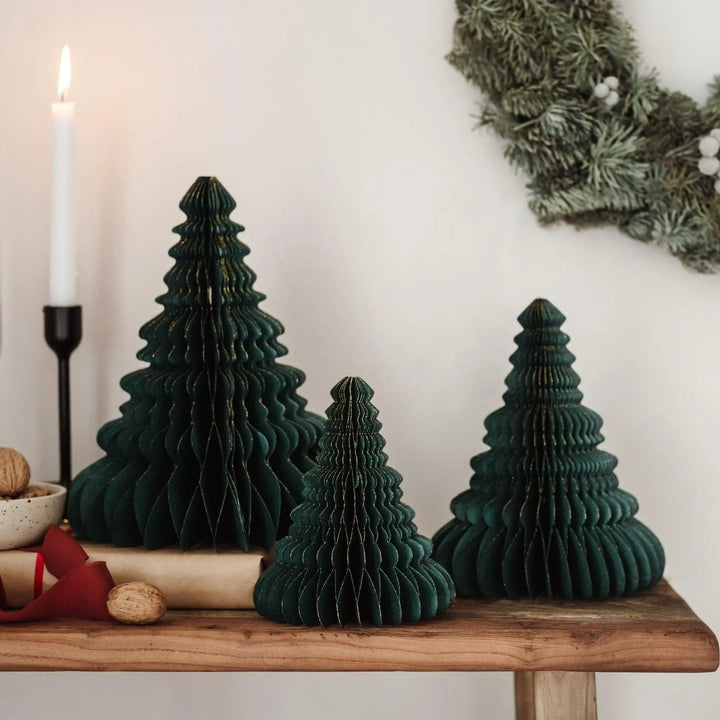 Green Honeycomb Christmas Tree Decoration - 3 Size Options - Hanging Christmas Decorations - Holiday Decor - Pop Up 3D Paper Honeycomb Trees - Jolie Fete UK