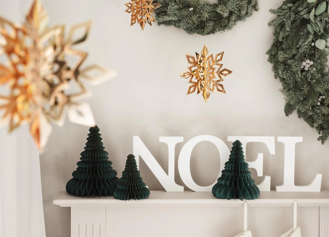 Green Honeycomb Christmas Tree Decoration - 3 Size Options - Hanging Christmas Decorations - Holiday Decor - Pop Up 3D Paper Honeycomb Trees - Jolie Fete UK