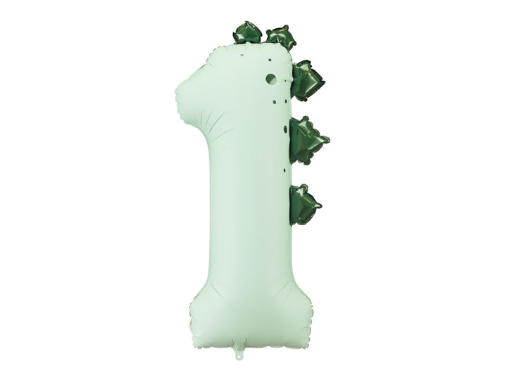 Green Number 1 Dinosaur Foil Balloon -Large 92cm First Birthday Decor-Wild One Party Supplies-Roar 1st Birthday Photo Prop-Stegosaurus Theme - Jolie Fete UK