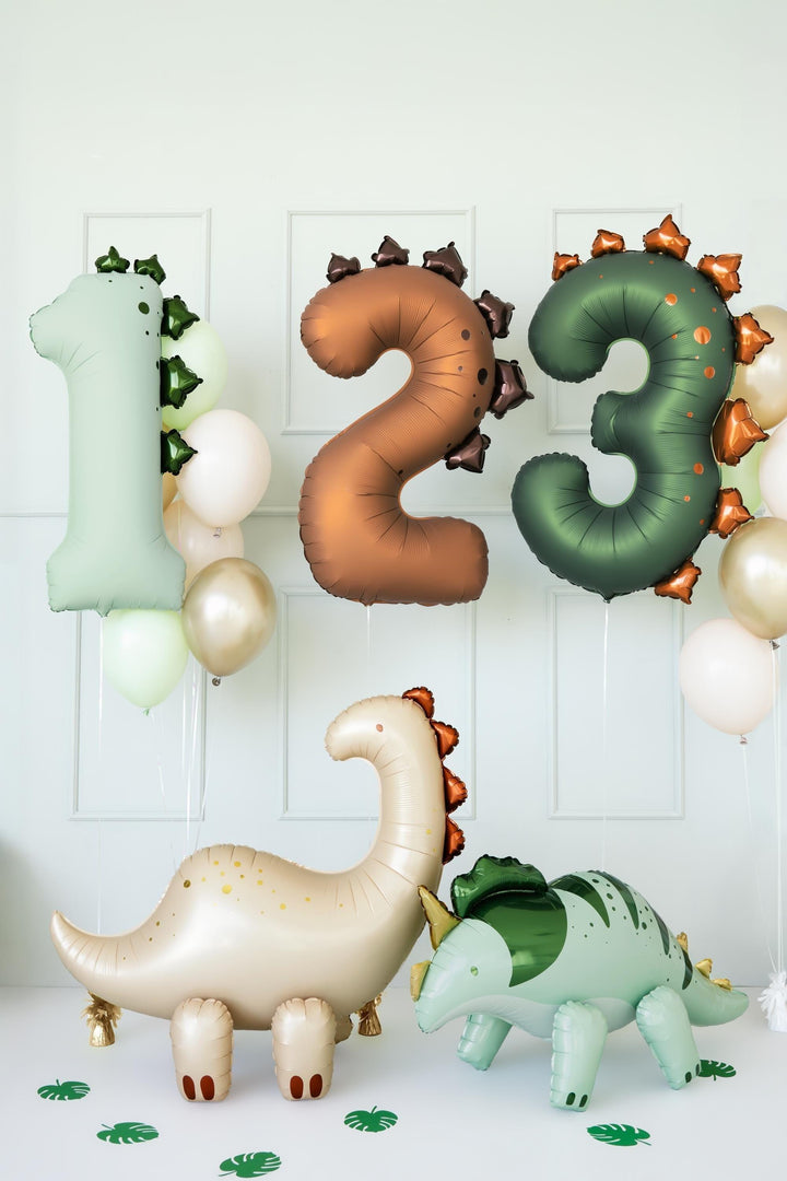 Green Number 1 Dinosaur Foil Balloon -Large 92cm First Birthday Decor-Wild One Party Supplies-Roar 1st Birthday Photo Prop-Stegosaurus Theme - Jolie Fete UK