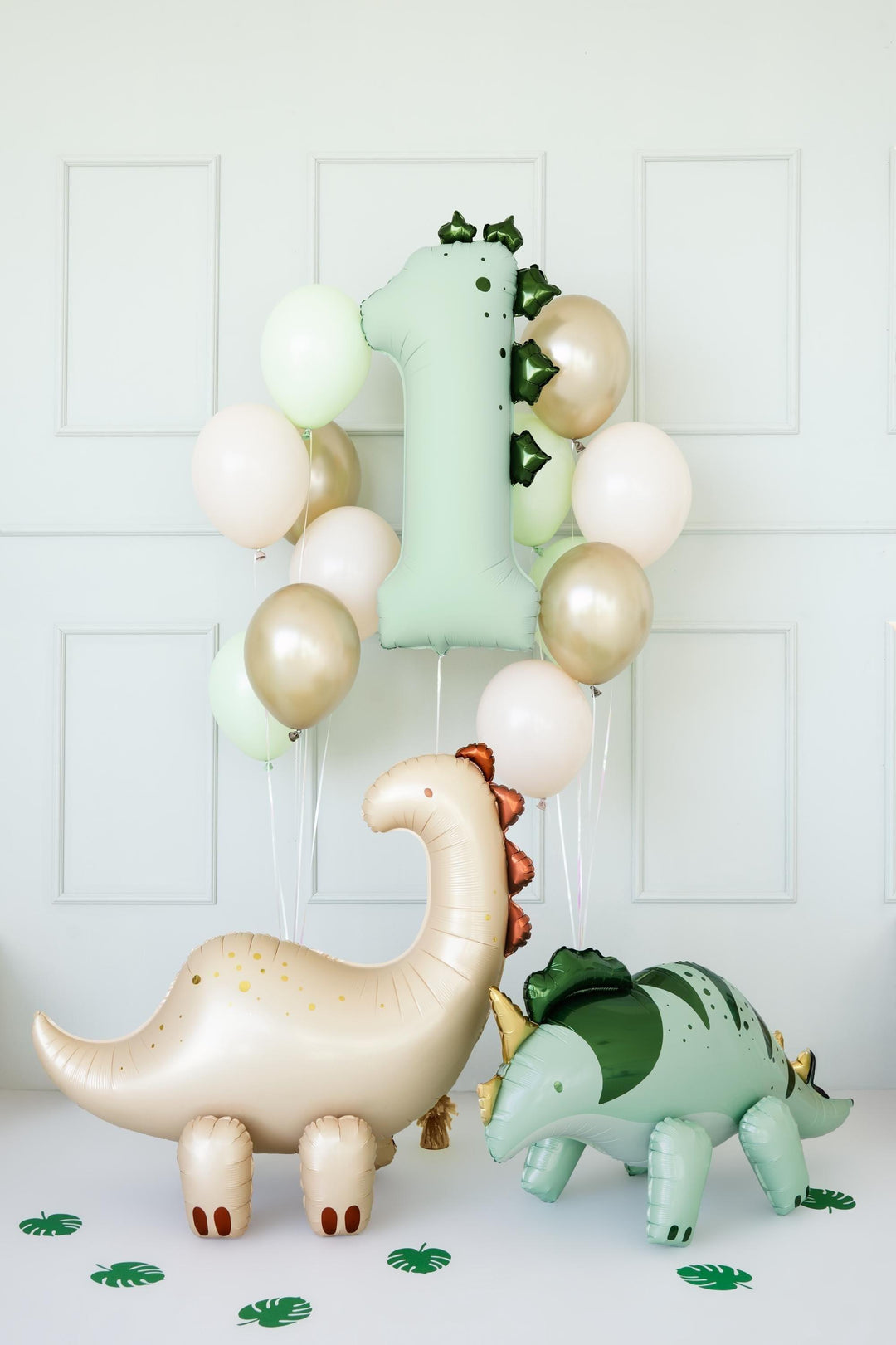 Green Number 1 Dinosaur Foil Balloon -Large 92cm First Birthday Decor-Wild One Party Supplies-Roar 1st Birthday Photo Prop-Stegosaurus Theme - Jolie Fete UK