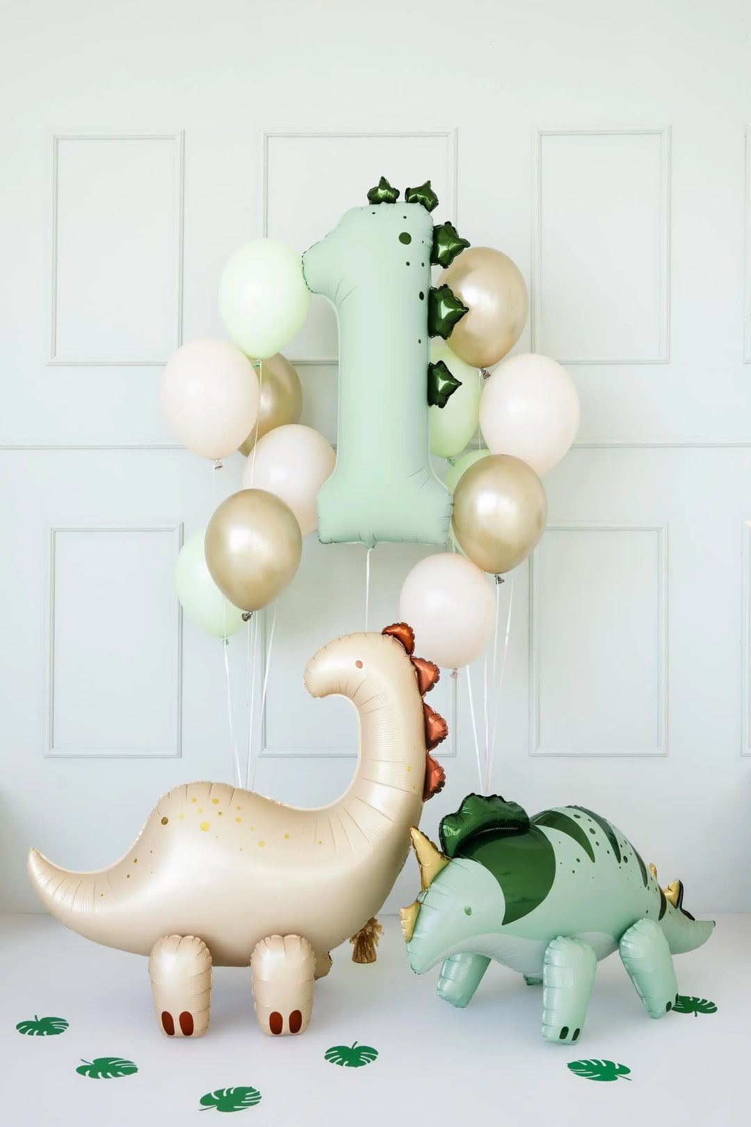 Green Number 1 Dinosaur Foil Balloon -Large 92cm First Birthday Decor-Wild One Party Supplies-Roar 1st Birthday Photo Prop-Stegosaurus Theme - Jolie Fete UK