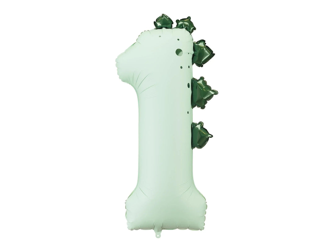Green Number 1 Dinosaur Foil Balloon -Large 92cm First Birthday Decor-Wild One Party Supplies-Roar 1st Birthday Photo Prop-Stegosaurus Theme - Jolie Fete UK