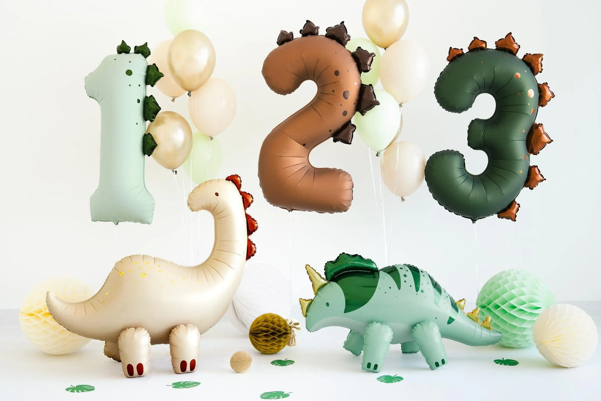 Green Number 3 Dinosaur Foil Balloon - 92cm Large Three Rex Birthday Decor - Spiky Dino Theme Party Supples - Roar Third Birthday - Jolie Fete UK