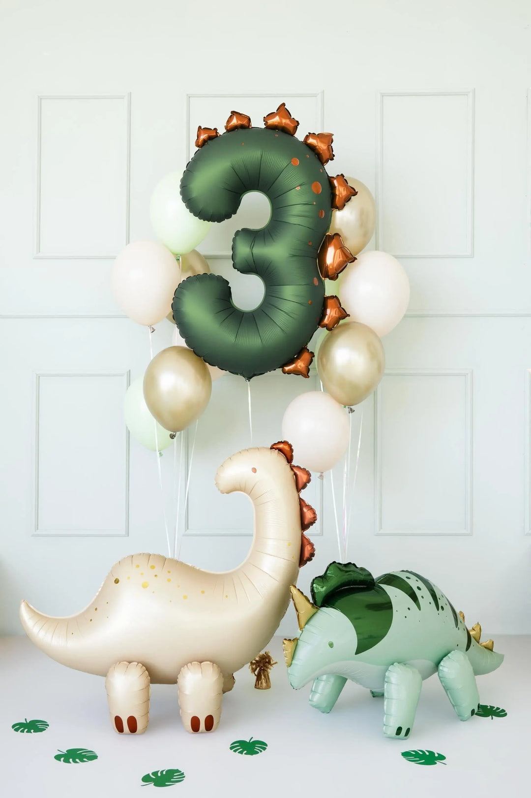 Green Number 3 Dinosaur Foil Balloon - 92cm Large Three Rex Birthday Decor - Spiky Dino Theme Party Supples - Roar Third Birthday - Jolie Fete UK