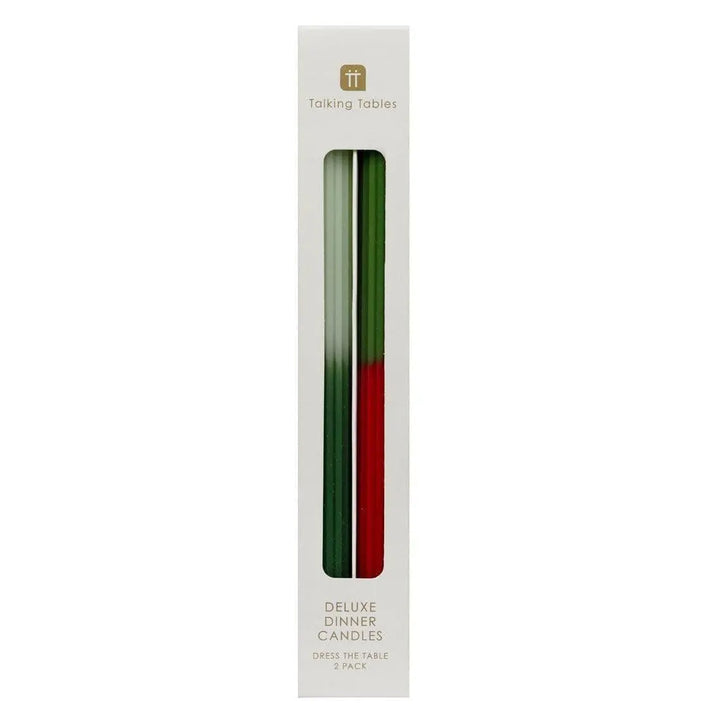 Green & Red Dinner Candles - Dinner Party Candles - Ombre Tall Christmas Table Candle - Christmas Decorations - Christmas Gift - Pack Of 2 - Jolie Fete UK