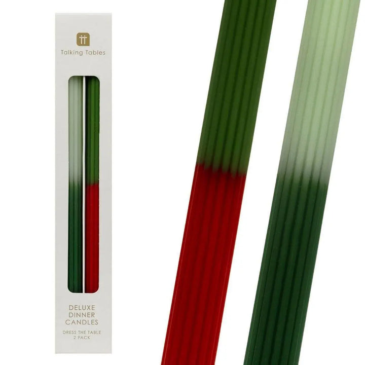 Green & Red Dinner Candles - Dinner Party Candles - Ombre Tall Christmas Table Candle - Christmas Decorations - Christmas Gift - Pack Of 2 - Jolie Fete UK