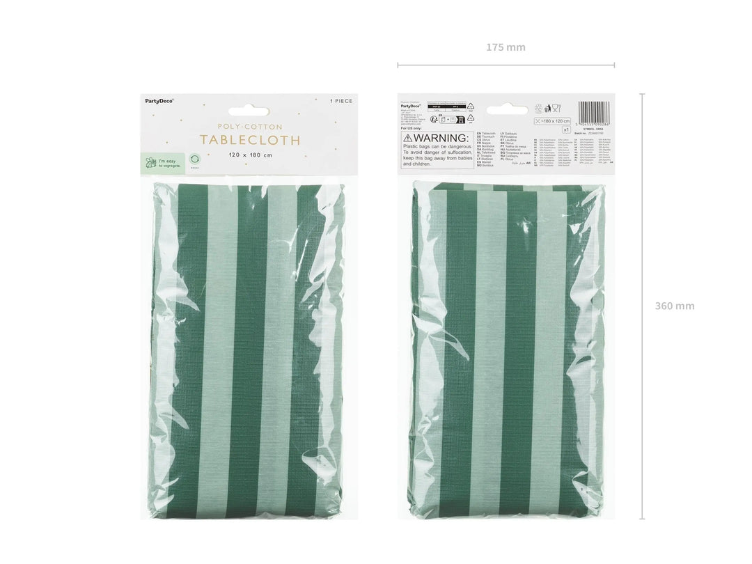 Green Stripe Tablecloth - Horse Party Green & Gold Table Cover - Birthday Party Decorations - Disposable Tableware -Western Party-Farm Party - Jolie Fete UK