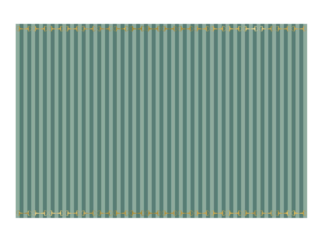 Green Stripe Tablecloth - Horse Party Green & Gold Table Cover - Birthday Party Decorations - Disposable Tableware -Western Party-Farm Party - Jolie Fete UK