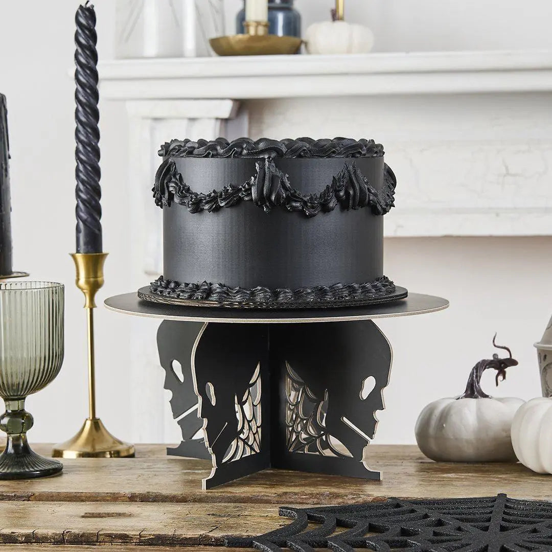 Halloween Black Skull Cake Stand - Black Cardboard Cake Stand - Halloween Party Table Decorations - Creepy Chic Halloween Centrepiece - Jolie Fete UK