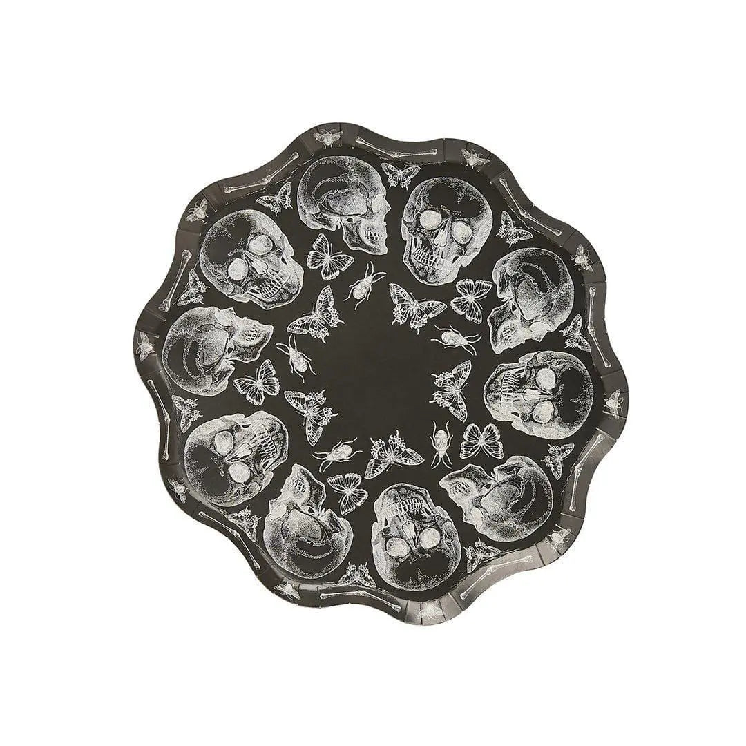 Halloween Skull Plates - Black & White Skull Paper Plates - Halloween Party Table Decorations - Creepy Chic Halloween - Pack Of 8 - Jolie Fete UK