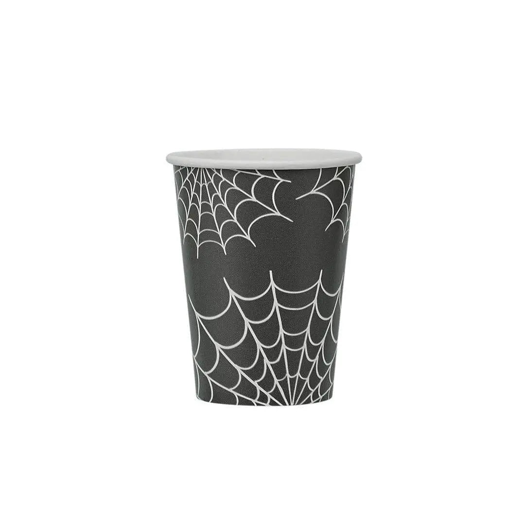 Halloween Cups - Halloween Black & White Spider Web Party Paper Cups - Halloween Party Decorations - Retro Halloween - Pack Of 8 - Jolie Fete UK