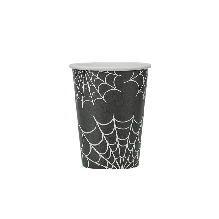 Halloween Cups - Halloween Black & White Spider Web Party Paper Cups - Halloween Party Decorations - Retro Halloween - Pack Of 8 - Jolie Fete UK